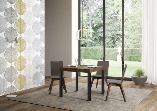 Dafne Italian Design Tavolo everyday allungabile piano Noce 90x90 telaio allungato 246 Antracite
