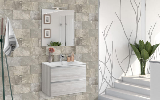 Dafne Italian Design Mobile da bagno Vichy finitura eucalipto bianco, sospeso, cm 61x46x189 (base, lavabo, specchio)