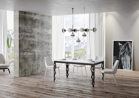 Dafne Italian Design Tavolo Karamay Evolution piano Bianco Lucido 90x180 allungato 284 telaio Antracite