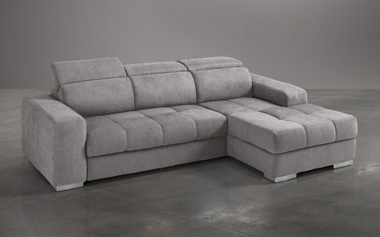 Dafne Italian Design Divano Letto angolare 3 posti con penisola a Destra. Tessuto Romeo Platino (cm. 259 x 178 x 94h)