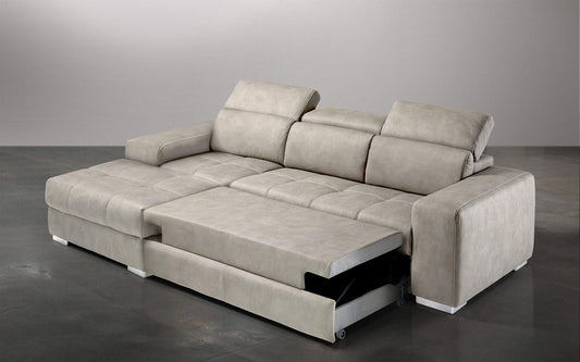 Dafne Italian Design Divano Letto angolare 3 posti con penisola a Sinistra. Similpelle Effetto Nabuk Light Grey (cm. 259 x 178 x 94h)