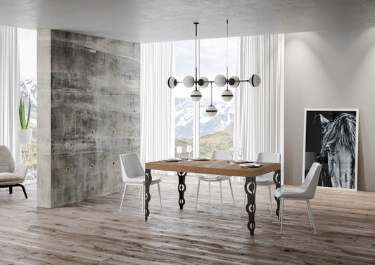 Dafne Italian Design Tavolo Karamay allungabile piano Quercia Natura 90x160 allungato 420 telaio Antracite