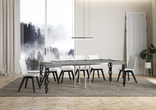 Dafne Italian Design Tavolo Karamay allungabile piano Cemento 90x90 allungato 246 telaio Antracite