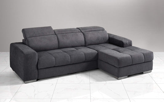 Dafne Italian Design Divano Letto angolare 3 posti con penisola a Destra. Tessuto Romeo Antracite (cm. 259 x 178 x 94h)