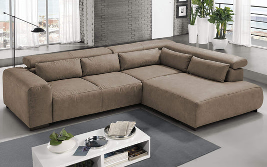 Dafne Italian Design Divano angolare 3 posti con penisola a Destra. Tessuto Fuego Dark Beige (cm. 309 x 225 x 70h)