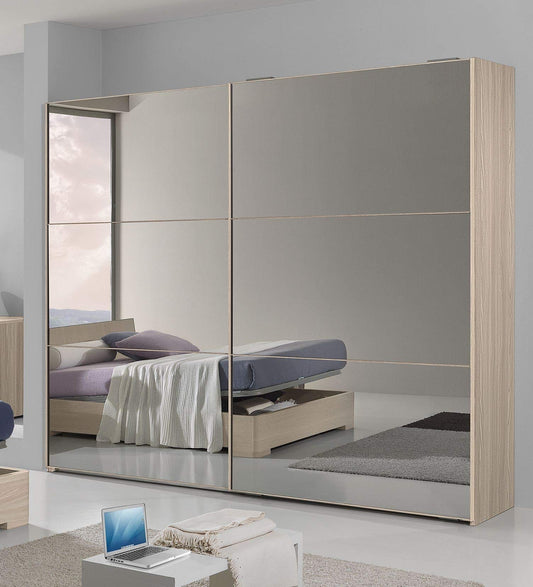 Dafne Italian Design Armadio a Specchio fumè, 2 Ante scorrevoli. Effetto Olmo (cm. 277 x 66 x 246h)
