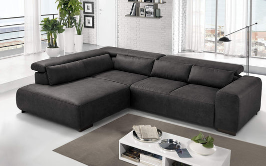 Dafne Italian Design Divano angolare 3 posti con penisola a Sinistra. Tessuto Fuego Charcoal (cm. 309 x 225 x 70h)