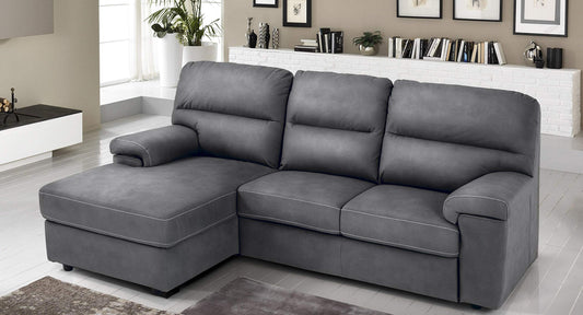 Dafne Italian Design Divano Letto angolare 3 posti con Chaise a Sinistra. Similpelle Effetto Nabuk Cenere (cm. 257 x 163 x 96h)