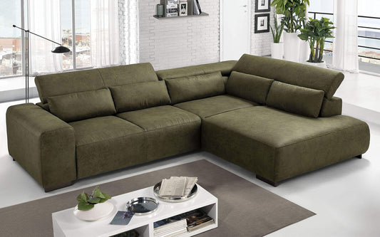 Dafne Italian Design Divano angolare 3 posti con penisola a Destra. Tessuto Fuego Olive (cm. 309 x 225 x 70h)