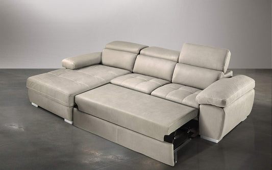 Dafne Italian Design Divano Letto angolare 3 posti con penisola a Sinistra. Similpelle Effetto Nabuk Light Grey (cm. 265 x 182 x 97h)