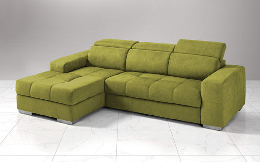 Dafne Italian Design Divano Letto angolare 3 posti con penisola a Sinistra. Tessuto Romeo Verde Acido (cm. 259 x 178 x 94h)