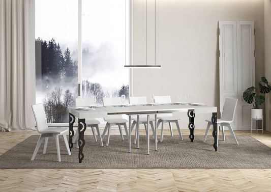 Dafne Italian Design Tavolo Karamay allungabile piano Bianco Frassino 90x90 allungato 246 telaio Antracite