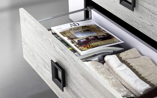 Dafne Italian Design Mobile da bagno sospeso cm. 81 x 47 x 190h colore grigio chiaro e grigio antracite - 2 cassetti con maniglie in metallo, lavabo integrato in ceramica e specchio con luce a Led.