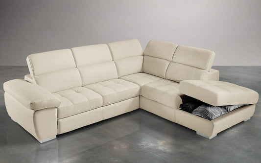 Dafne Italian Design Divano Letto angolare 3 posti con penisola a Destra. Similpelle Sabbia (cm. 285 x 245 x 97h)