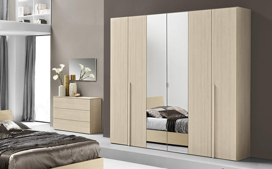Dafne Italian Design Camera Completa - Effetto Pino Chiaro (cm. 240 x 52 x 236h)