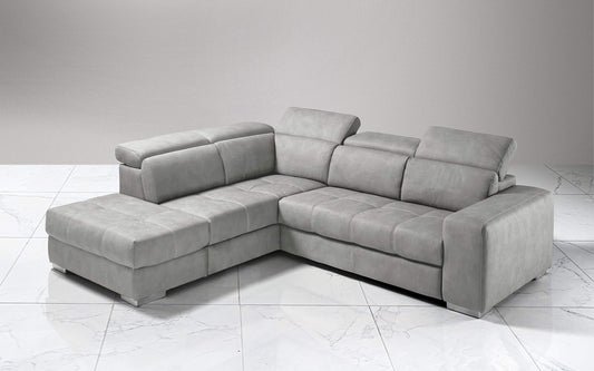 Dafne Italian Design Divano Letto angolare 3 posti con penisola a Sinistra. Similpelle Effetto Nabuk Grigio Ash (cm. 266 x 230 x 94h)