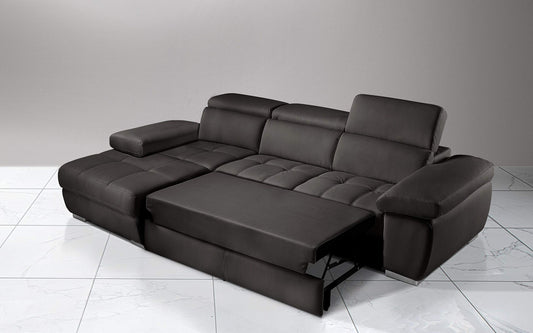 Dafne Italian Design Divano Letto angolare 3 posti con penisola a Sinistra. Similpelle Elephant (cm. 265 x 182 x 97h)