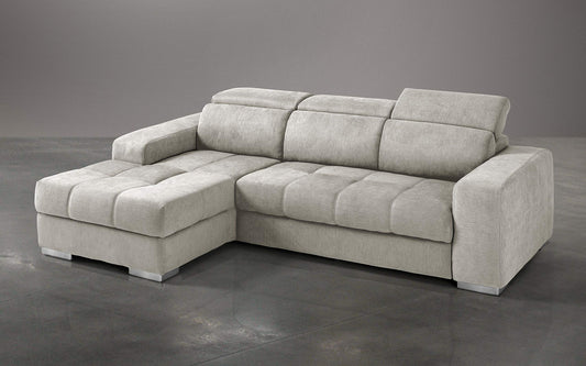 Dafne Italian Design Divano Letto angolare 3 posti con penisola a Sinistra. Tessuto Romeo Ecru (cm. 259 x 178 x 94h)