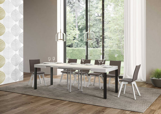 Dafne Italian Design Tavolo everyday allungabile piano Bianco Frassino 90x90 allungato 246 telaio Antracite