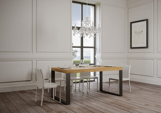 Dafne Italian Design Tavolo Tecno Premium allungabile piano quercia 90x180 allungato 284 telaio Antracite