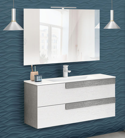 Dafne Italian Design Mobile da bagno componibile sospeso Sandie grigio chiaro e bianco cm 101x46x189 (base, lavabo, specchio)
