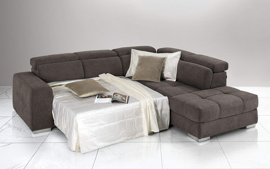 Dafne Italian Design Divano Letto angolare 3 posti con penisola a Destra. Tessuto Romeo Espresso (cm. 266 x 230 x 94h)