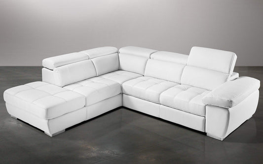Dafne Italian Design Divano Letto angolare 3 posti con penisola a Sinistra. Similpelle Bianco (cm. 285 x 245 x 97h)
