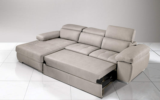 Dafne Italian Design Divano Letto angolare 3 posti con penisola a Sinistra. Similpelle Effetto Nabuk Beige (cm. 265 x 182 x 97h)