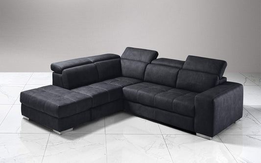Dafne Italian Design Divano Letto angolare 3 posti con penisola a Sinistra. Similpelle Effetto Nabuk Grafite (cm. 266 x 230 x 94h)