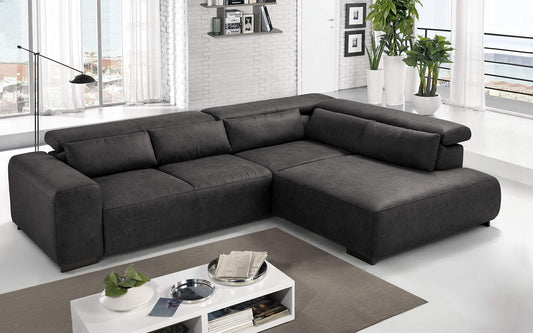 Dafne Italian Design Divano angolare 3 posti con penisola a Destra. Tessuto Fuego Charcoal (cm. 309 x 225 x 70h)