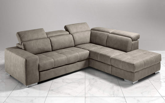 Dafne Italian Design Divano Letto angolare 3 posti con penisola a Destra. Similpelle Effetto Nabuk Talpa (cm. 266 x 230 x 94h)