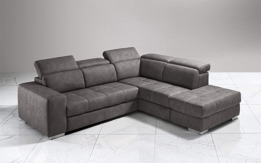Dafne Italian Design Divano Letto angolare 3 posti con penisola a Destra. Similpelle Effetto Nabuk Granit Grey (cm. 266 x 230 x 94h)