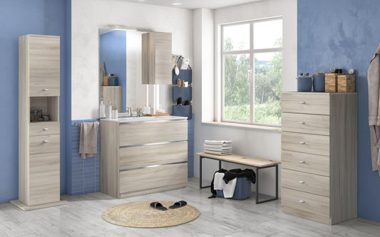 Dafne Italian Design Mobile da bagno Vichy finitura olmo chiaro composto da: componibile bagno cm 101x46x189 (base, lavabo, specchio, pensile) - colonna girevole cm. 35x35x180 - sestino cm 60x45x126