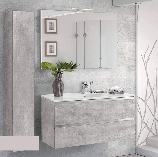 Dafne Italian Design Mobile da bagno sospeso misura cm. 100 x 46 x 51h colore grigio chiaro con lavabo, specchio e colonna sospesa