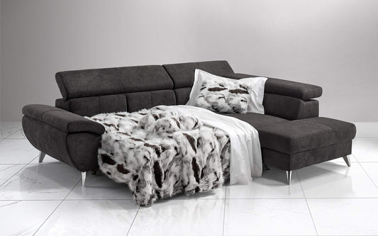 Dafne Italian Design Divano Letto angolare 3 posti con penisola a Destra. Tessuto Fango (cm. 260 x 207 x 93h)