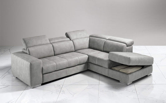 Dafne Italian Design Divano Letto angolare 3 posti con penisola a Destra. Similpelle Effetto Nabuk Grigio Ash (cm. 266 x 230 x 94h)