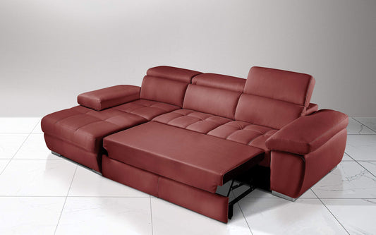 Dafne Italian Design Divano Letto angolare 3 posti con penisola a Sinistra. Similpelle Effetto Nabuk Bordeaux (cm. 265 x 182 x 97h)