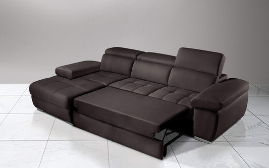 Dafne Italian Design Divano Letto angolare 3 posti con penisola a Sinistra. Similpelle Marrone (cm. 265 x 182 x 97h)