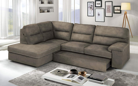 Dafne Italian Design Divano Letto angolare 3 posti con penisola a Sinistra. Similpelle Effetto Nabuk Elephant (cm. 252 x 196 x 96h)