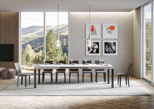 Dafne Italian Design Tavolo Linea Allungabile piano Bianco Frassino 90x160 allungato 264 telaio Antracite
