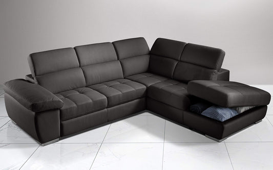 Dafne Italian Design Divano Letto angolare 3 posti con penisola a Destra. Similpelle Elephant (cm. 285 x 245 x 97h)