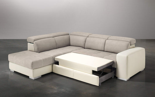 Dafne Italian Design Divano Letto angolare 3 posti con penisola a Sinistra. Similpelle Milk, Similpelle Effetto Nabuk Beige (cm. 266 x 230 x 94h)