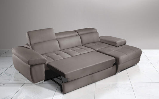 Dafne Italian Design Divano Letto angolare 3 posti con penisola a Destra. Similpelle Talpa (cm. 277 x 182 x 97h)