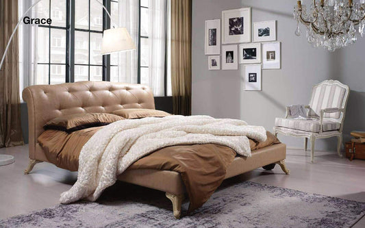 Dafne Italian Design Letto matrimoniale classico in ecopelle ecru'