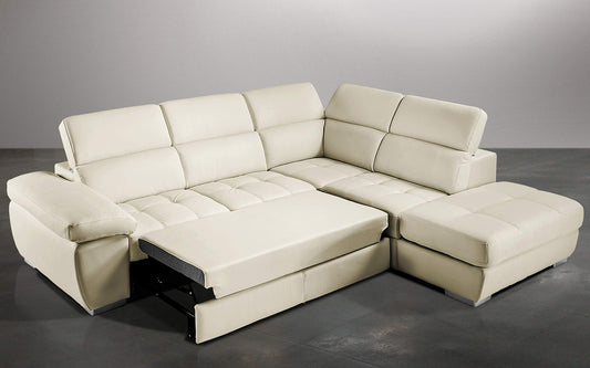Dafne Italian Design Divano Letto angolare 3 posti con penisola a Destra. Similpelle Milk (cm. 285 x 245 x 97h)