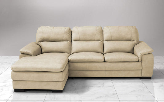 Dafne Italian Design Divano angolare 3 posti con penisola a Sinistra. Similpelle Effetto Nabuk Light Camel (cm. 275 x 158 x 94h)