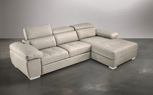 Dafne Italian Design Divano Letto angolare 3 posti con penisola a Destra. Similpelle Effetto Nabuk Light Grey (cm. 265 x 182 x 97h)
