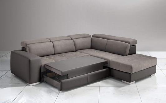 Dafne Italian Design Divano Letto angolare 3 posti con penisola a Destra. Similpelle Elephant, Similpelle Effetto Nabuk Talpa (cm. 266 x 230 x 94h)