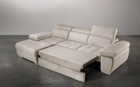 Dafne Italian Design Divano Letto angolare 3 posti con penisola a Sinistra. Similpelle Burro (cm. 265 x 182 x 97h)