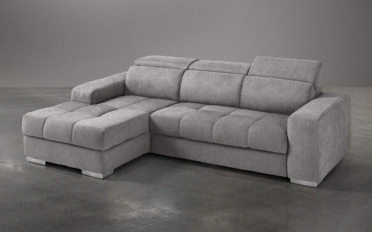 Dafne Italian Design Divano Letto angolare 3 posti con penisola a Sinistra. Tessuto Romeo Platino (cm. 259 x 178 x 94h)